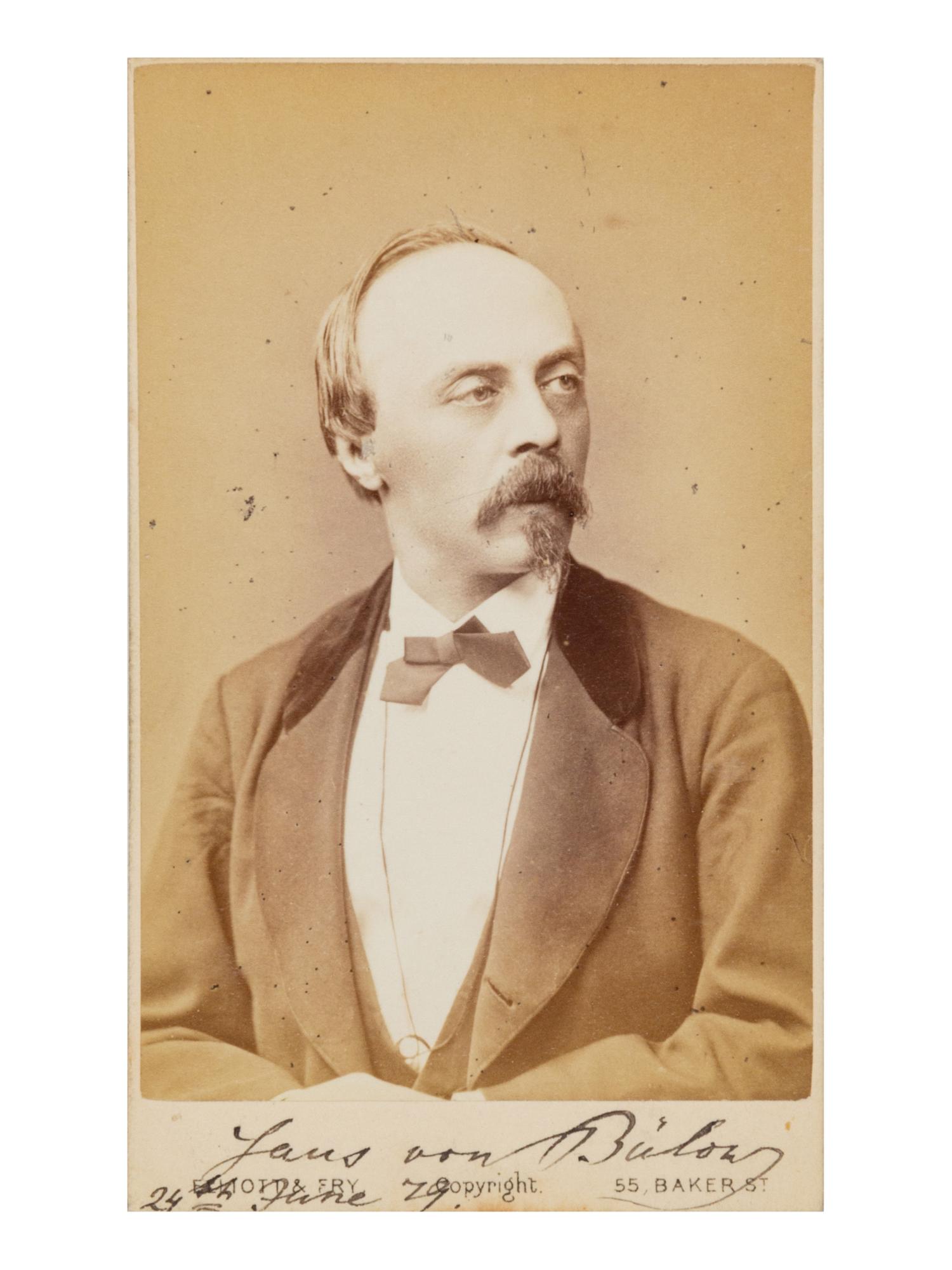 VON BÜLOW, Hans (1830-1894). Cabinet photograph, signed (“Hans von Bülow”), 24 June 1879.