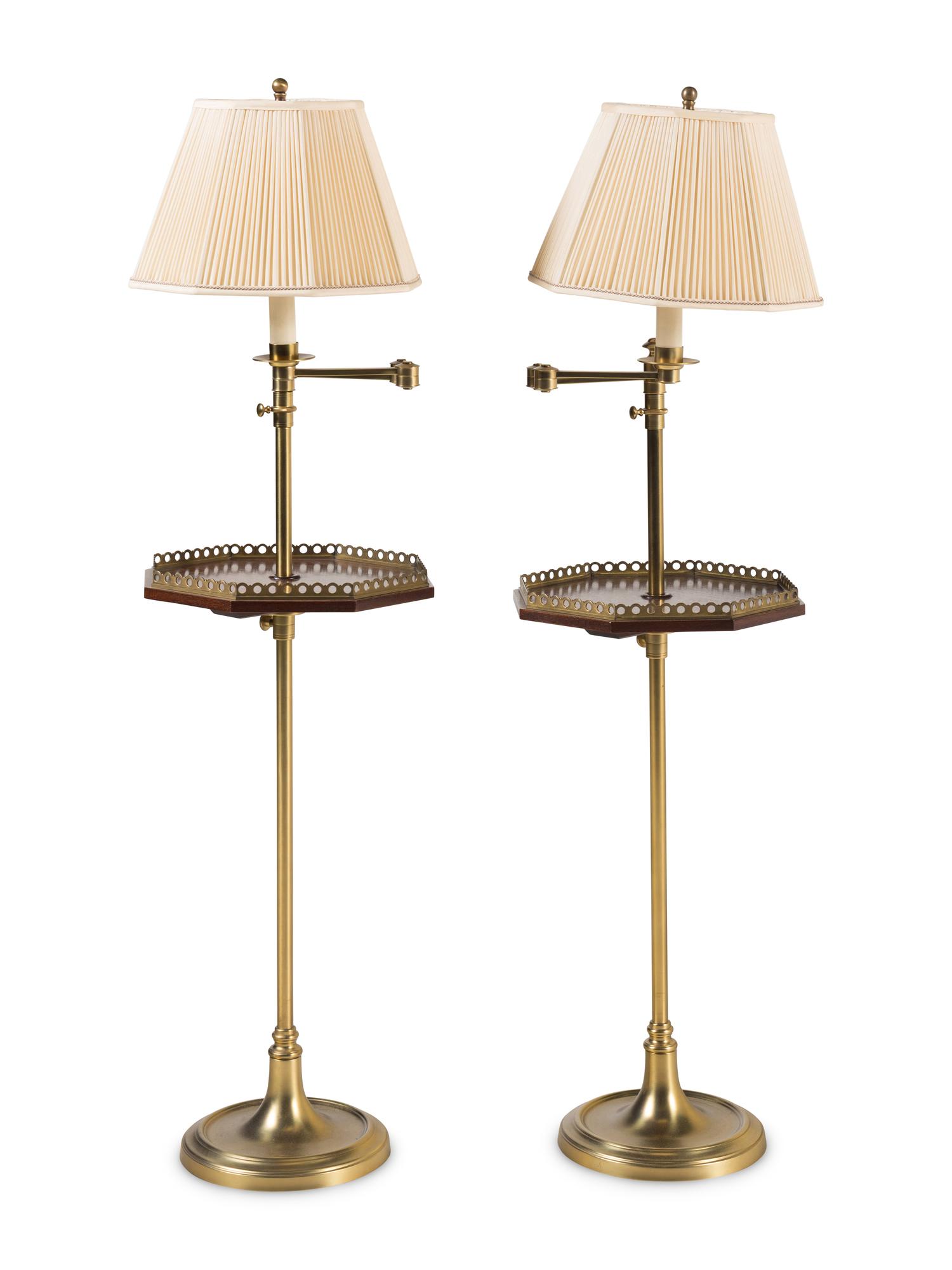 A Pair of Brass and Mahogany Lamp Tables