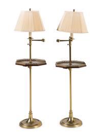 A Pair of Brass and Mahogany Lamp Tables