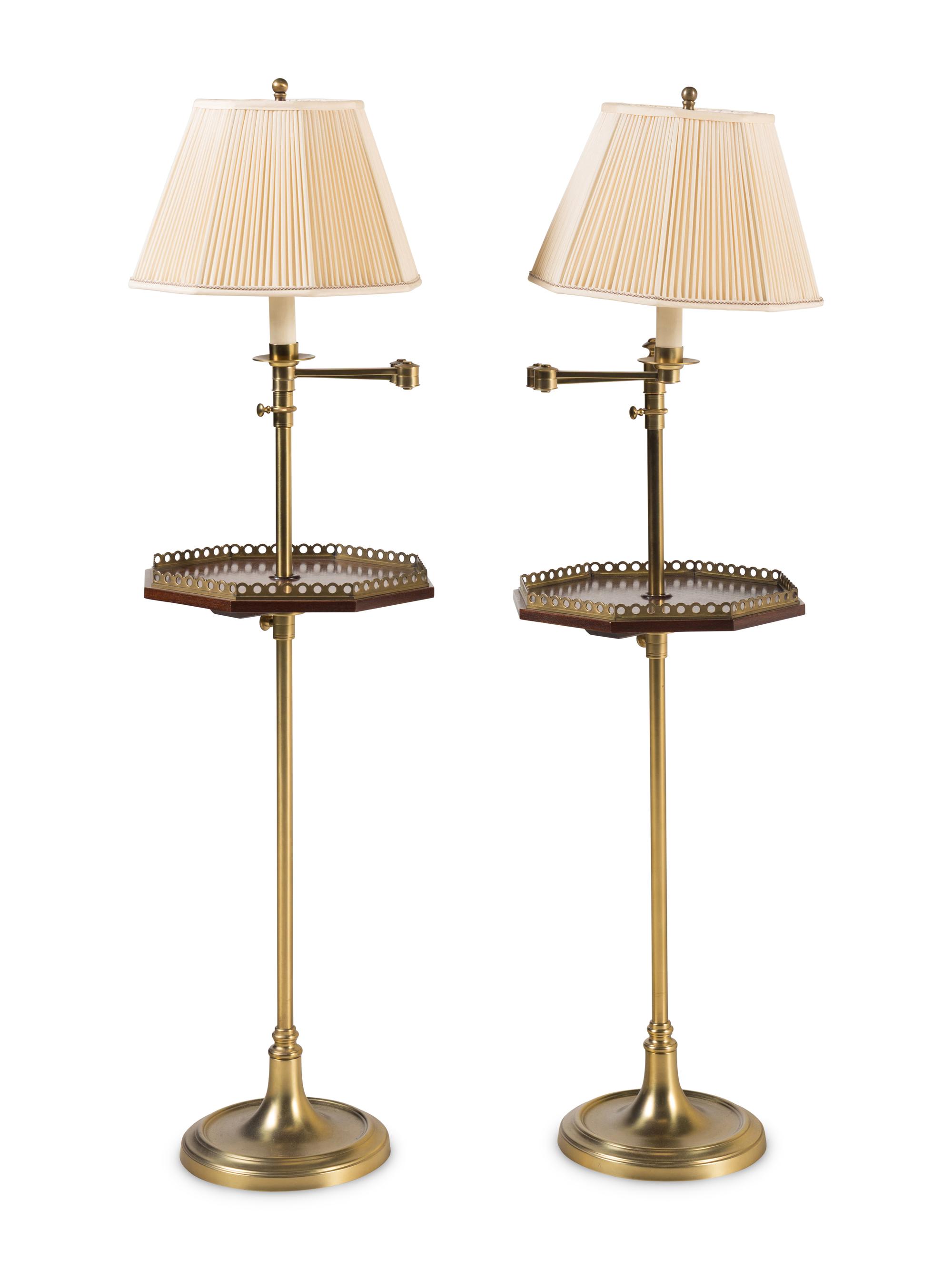 A Pair of Brass and Mahogany Lamp Tables