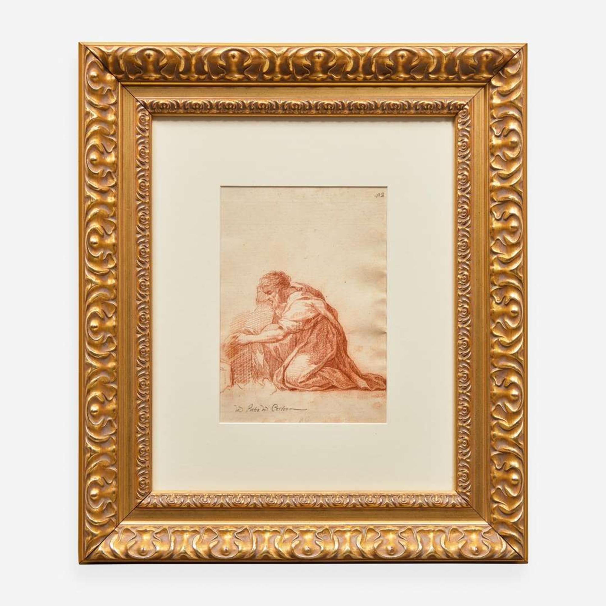 Francesco Bartolozzi (Italian, 1727-1815) Study of a Kneeling Figure; with Counterproof Study of a Figure with Two Camels Verso