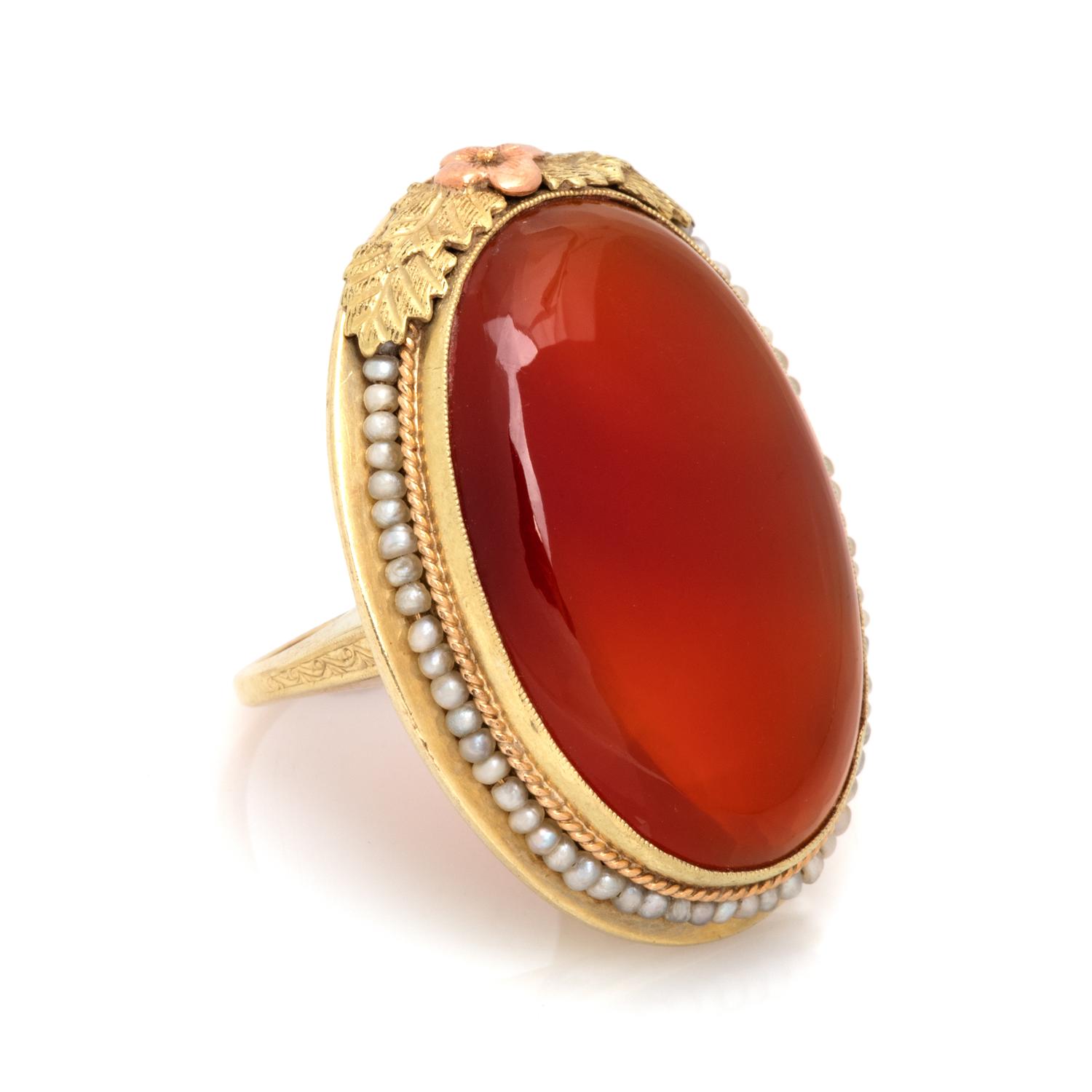 CARNELIAN AND SEED PEARL RING