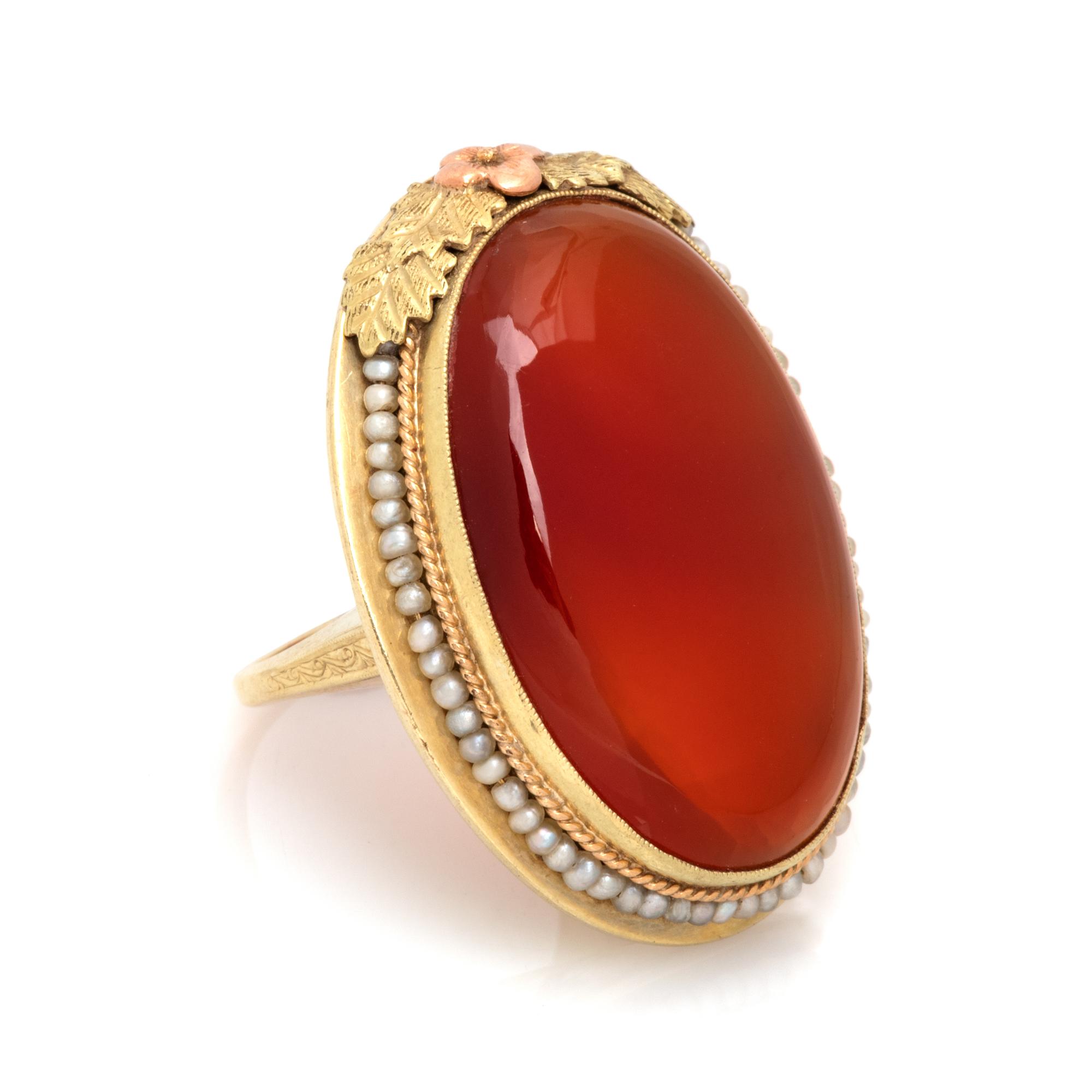 CARNELIAN AND SEED PEARL RING