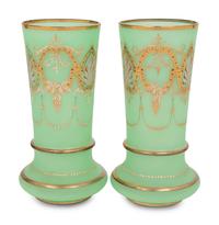 A Pair of Continental Gilt and Enameled Glass Vases