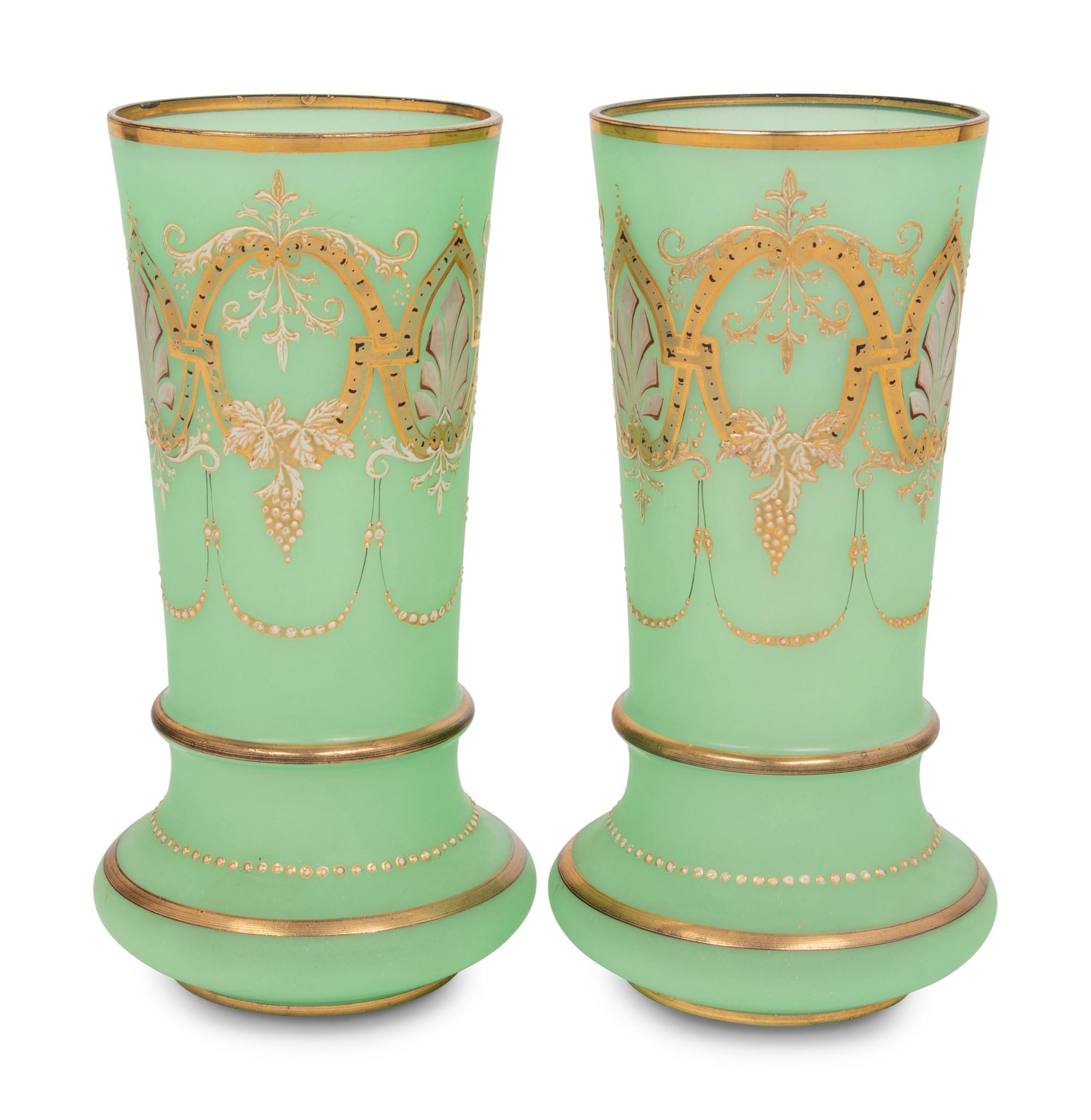 A Pair of Continental Gilt and Enameled Glass Vases