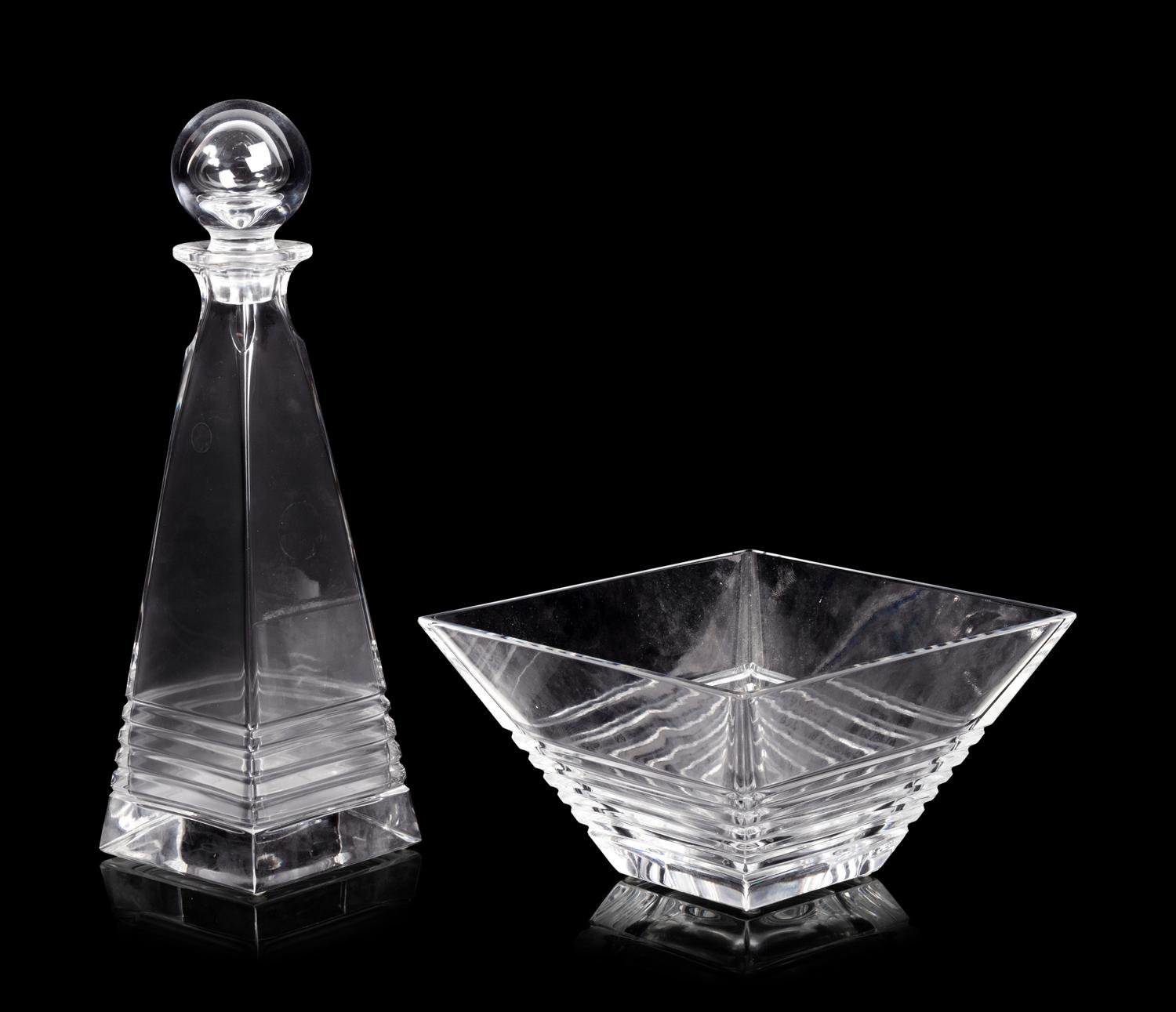 A Tiffany and Co. Glass Decanter and Bowl