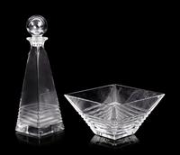 A Tiffany and Co. Glass Decanter and Bowl