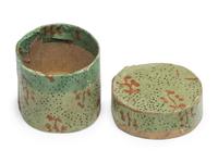A Miniature Wallpaper Hat Box and Miniature Basket