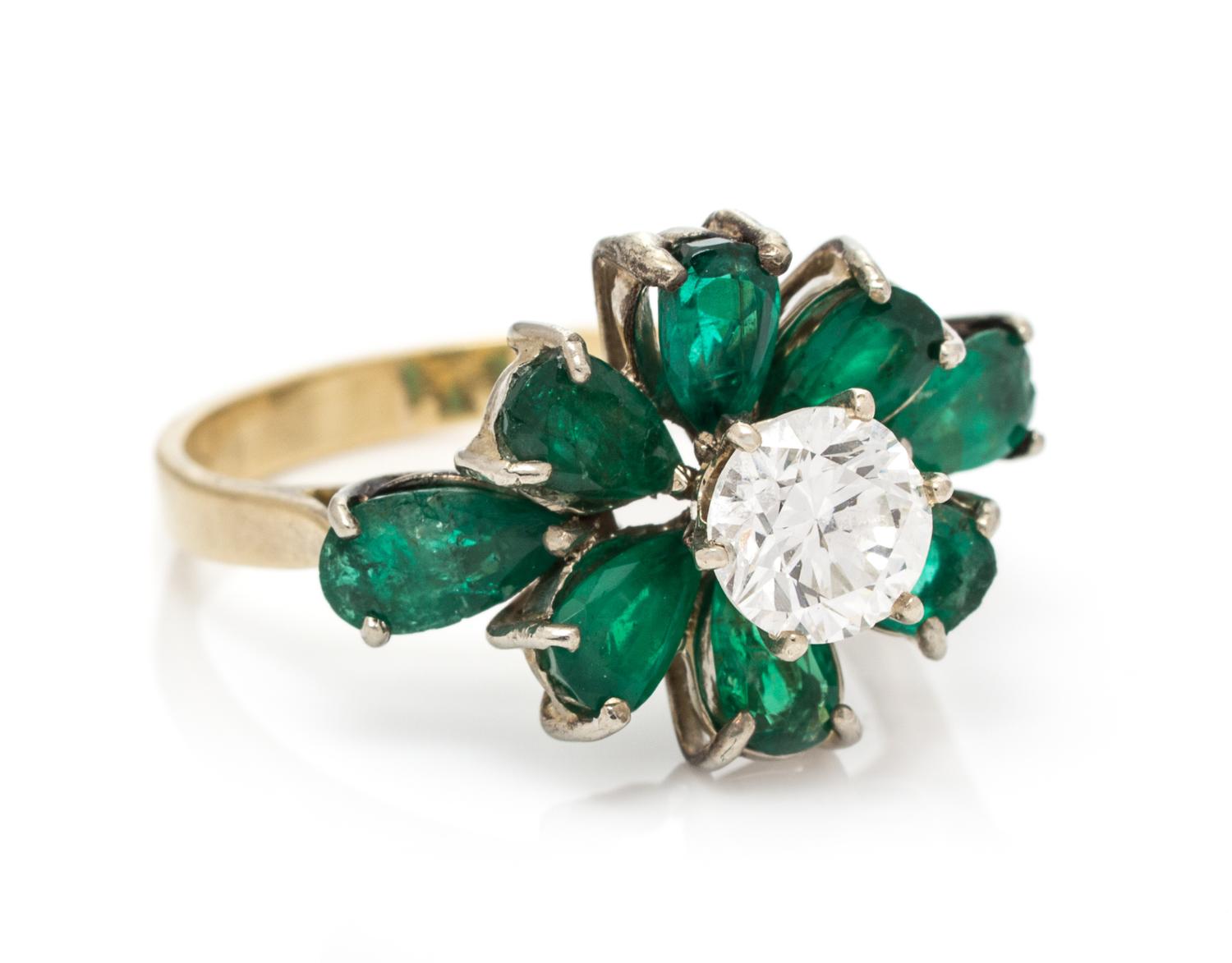 A Yellow Gold, Diamond and Emerald Ring, 3.40 dwts.