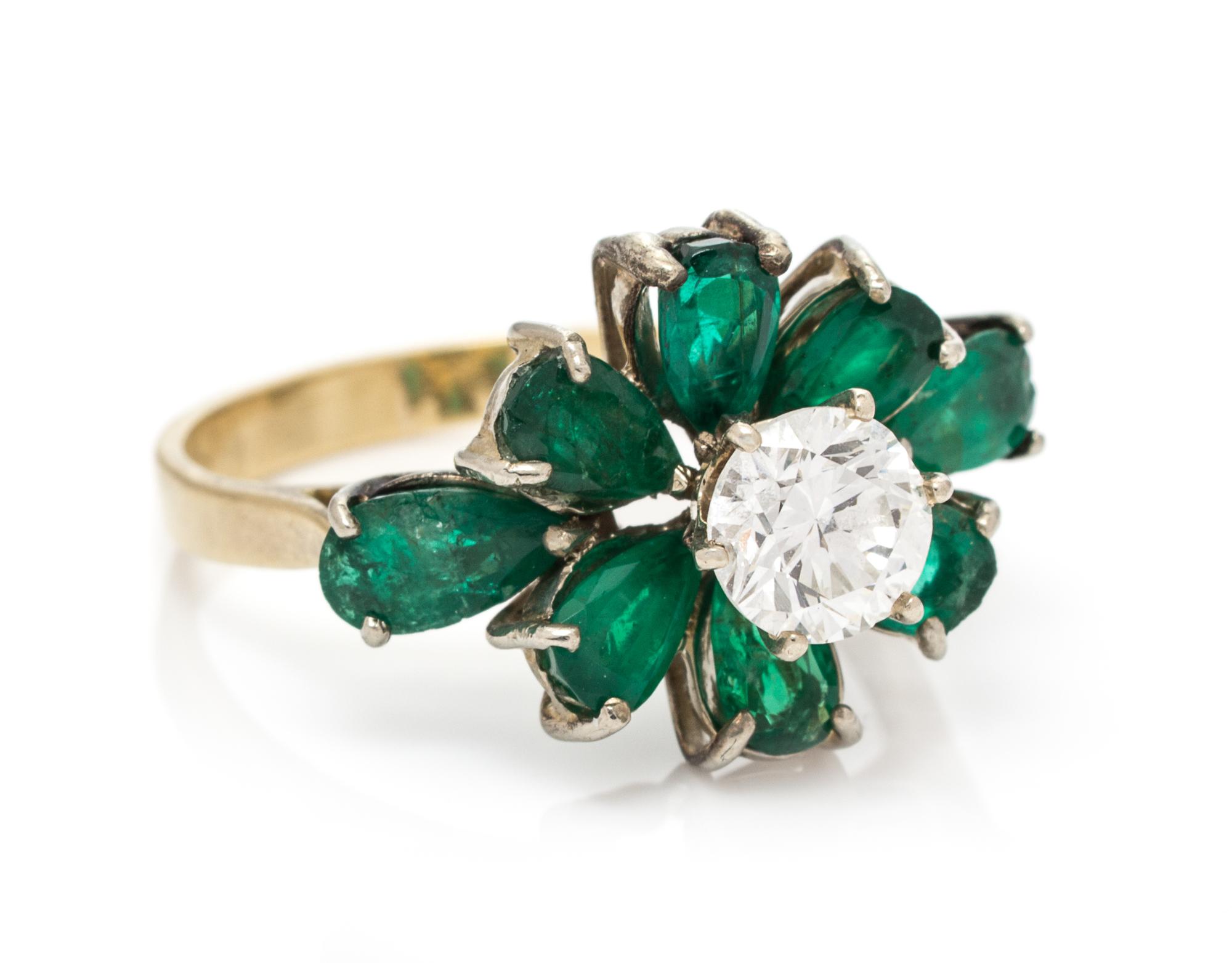 A Yellow Gold, Diamond and Emerald Ring, 3.40 dwts.