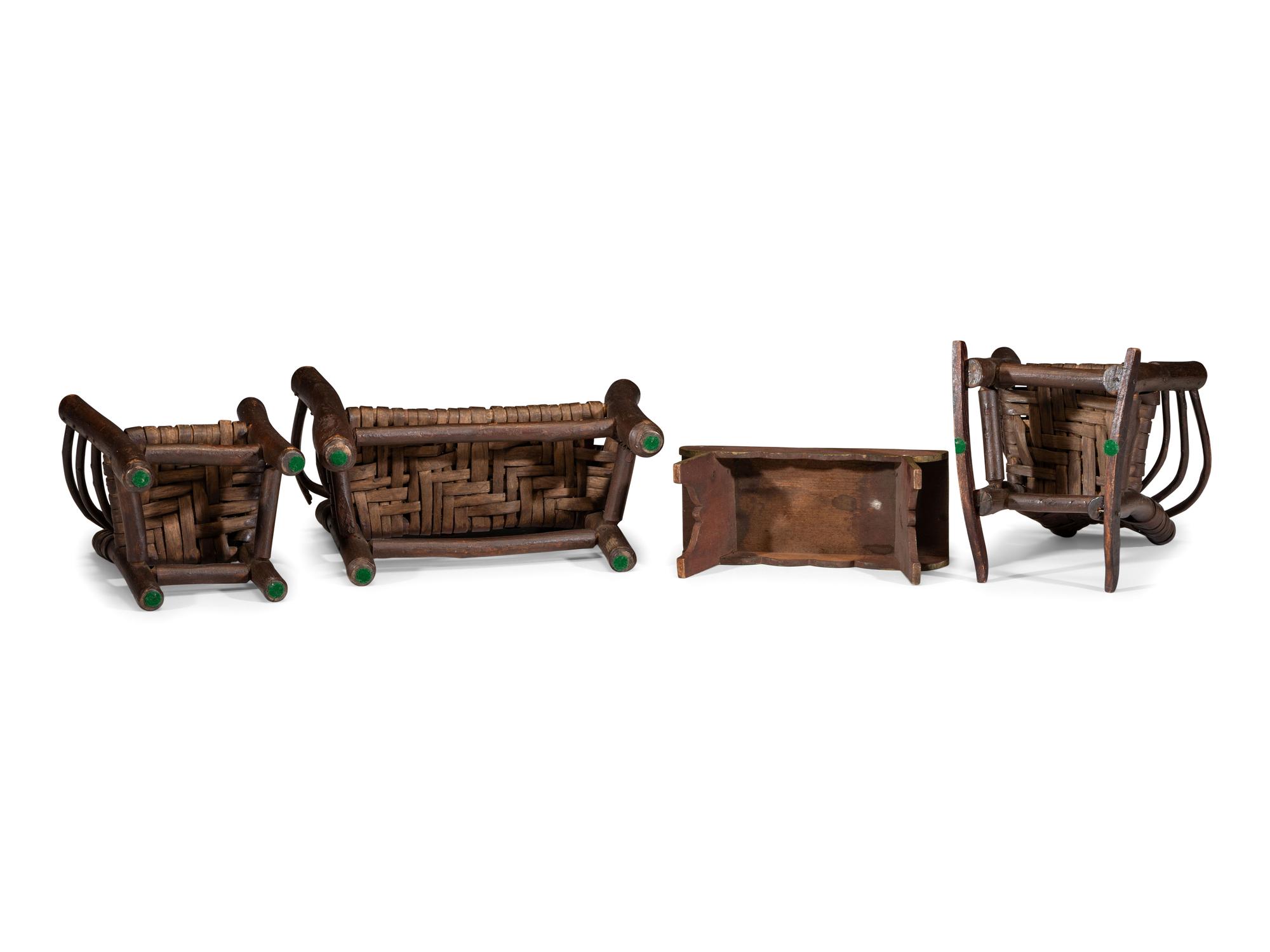 A Set of Three Pieces of Miniature Bentwood Splint Seat Seating Furniture
