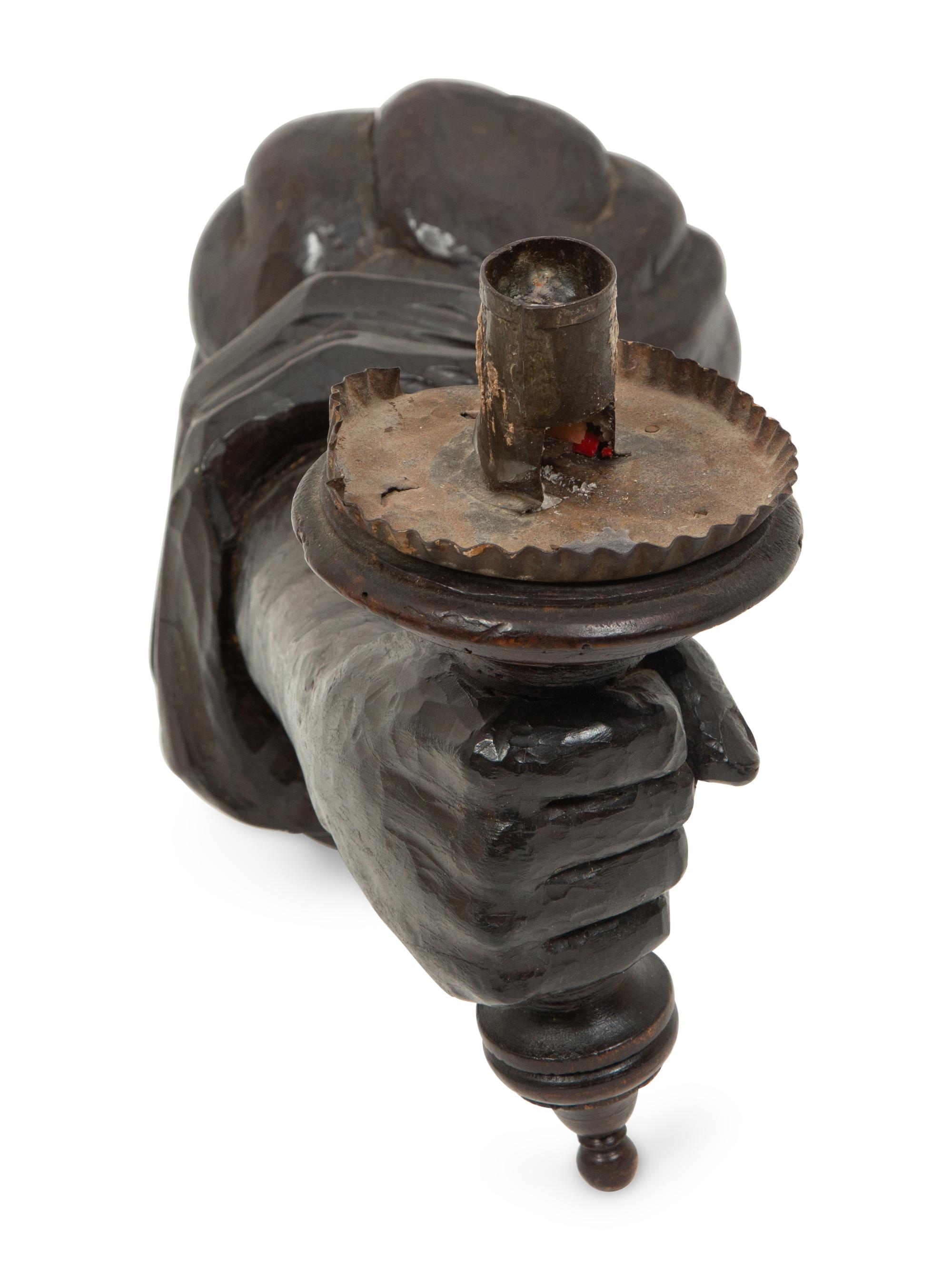 A Pair of Italian Carved, Painted and Parcel Gilt Arm-form Wall Sconces