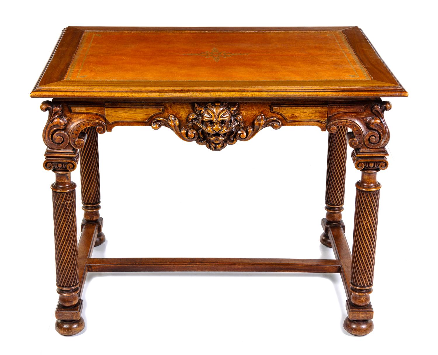 A Continental Baroque Walnut Writing Table Height 30 x width 38 x depth 28 inches. — 19TH CENTURY