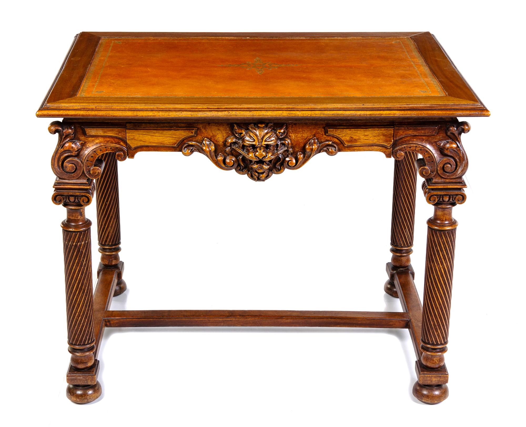 A Continental Baroque Walnut Writing Table Height 30 x width 38 x depth 28 inches. — 19TH CENTURY