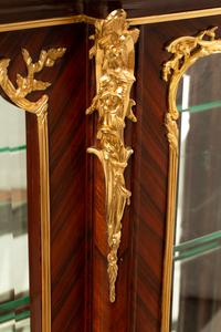 A Louis XV Style Gilt Bronze Mounted Marble-Top Vitrine Cabinet