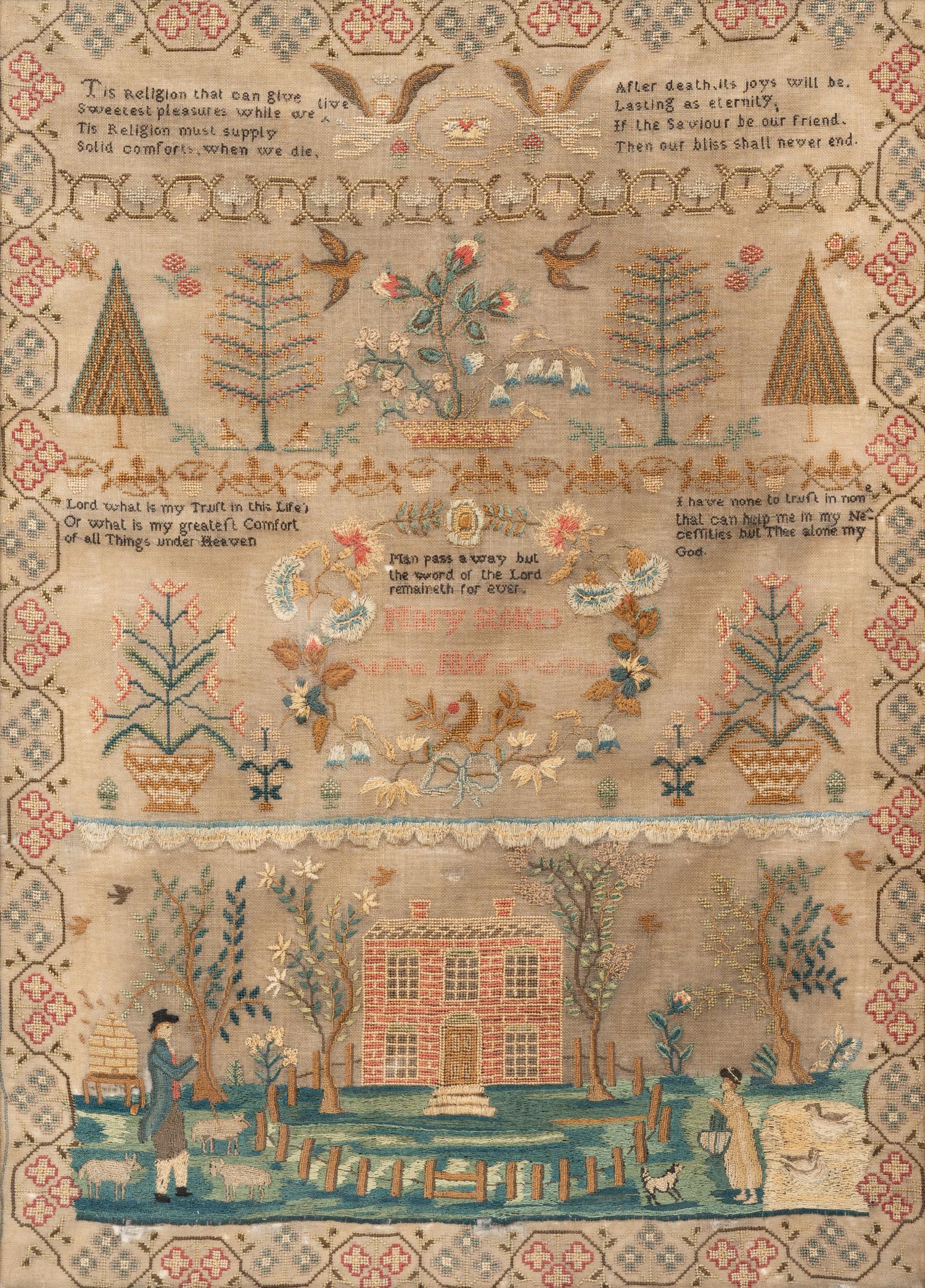 An English Needlework Embroidered Schoolgirl’s Sampler