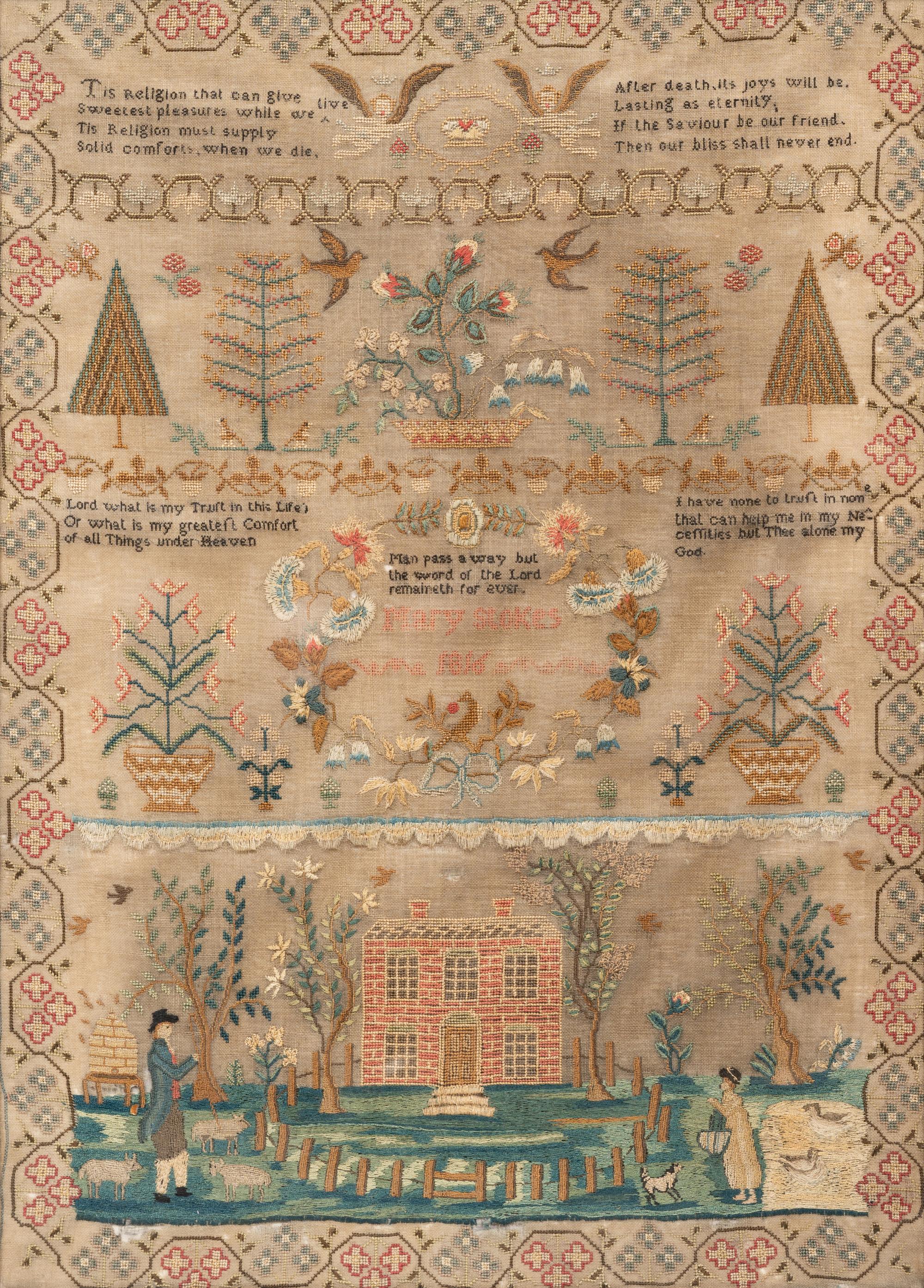 An English Needlework Embroidered Schoolgirl’s Sampler