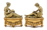 A Pair of French Gilt Bronze Figural Chenets Width 11 1/2 inches.