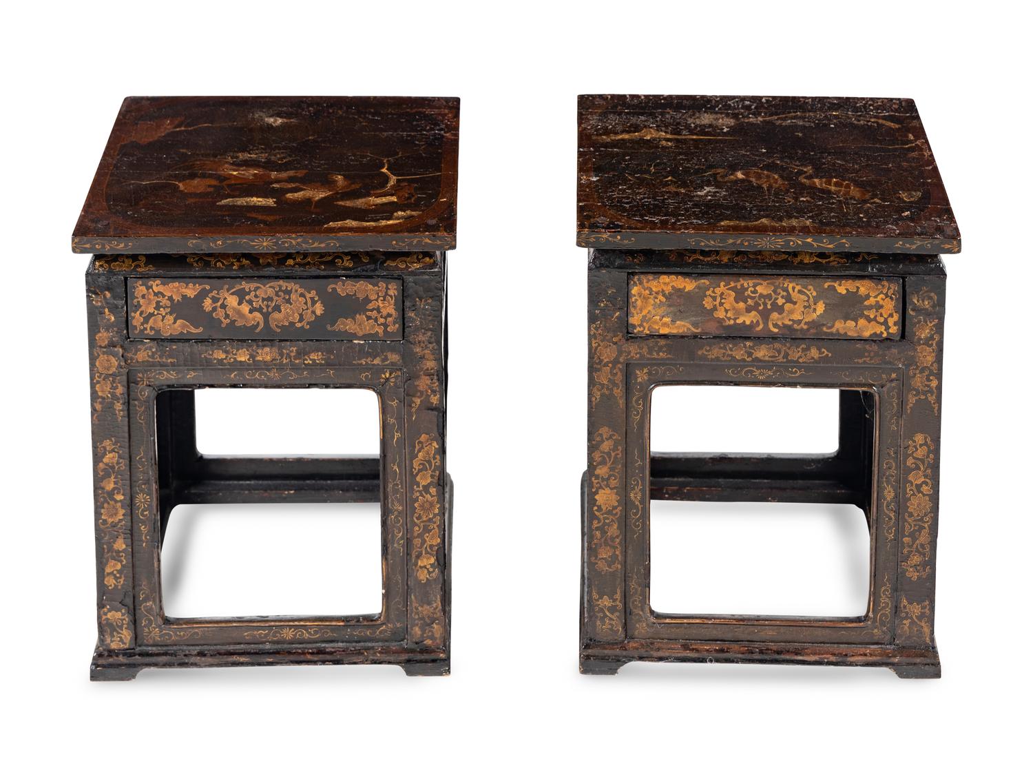 A Pair of Chinese Export Lacquer End Tables