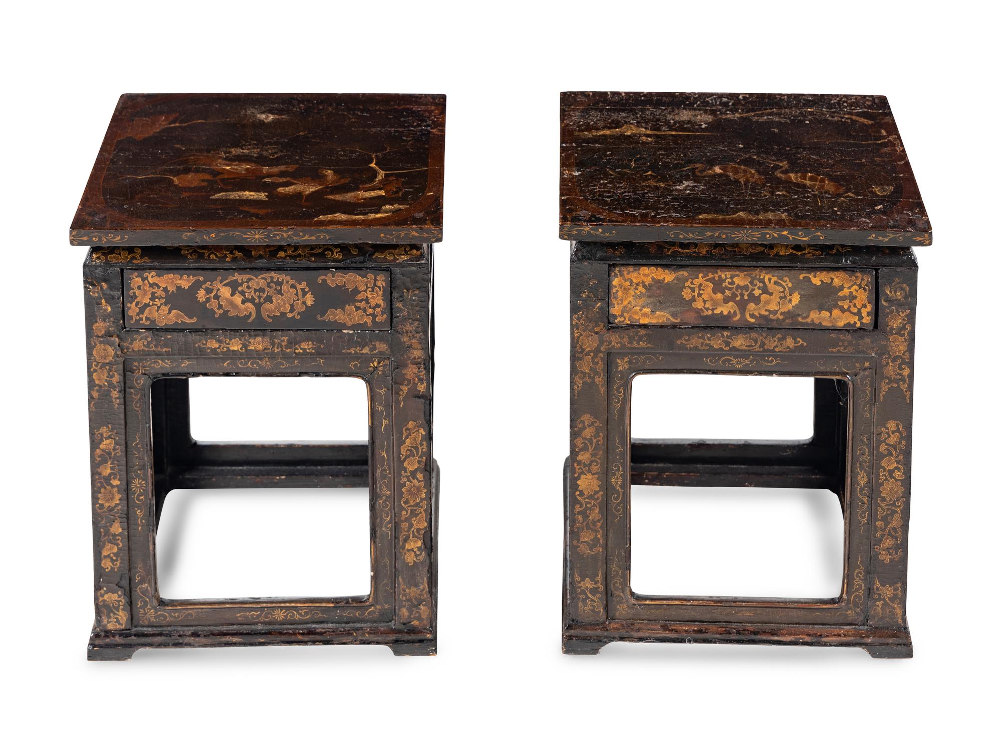 A Pair of Chinese Export Lacquer End Tables