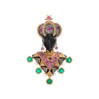 NARDI, YELLOW GOLD, SILVER AND MULTIGEM BLACKAMOOR BROOCH