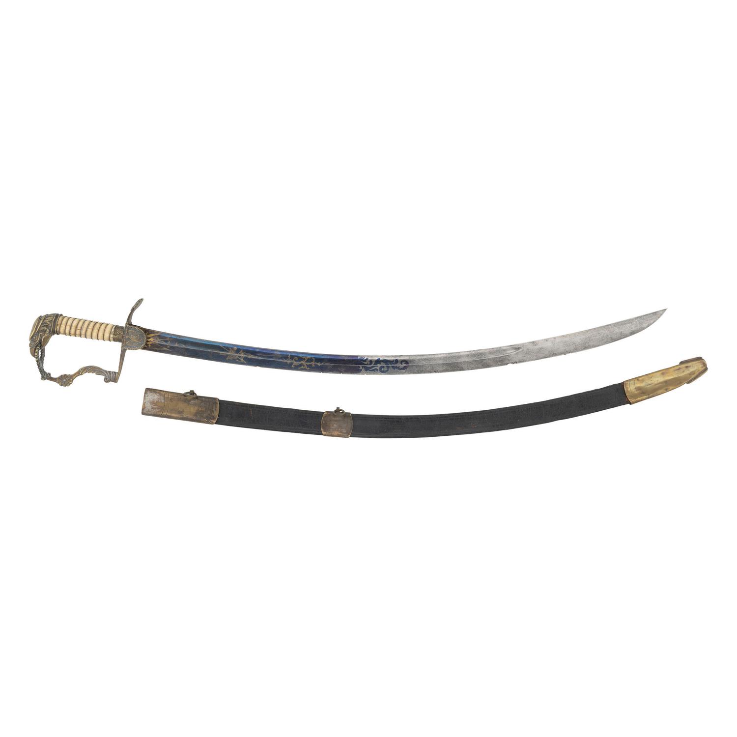 Eagle Hilt Rococo Guard Blued & Gilt Blade Infantry Officers Sword & Scabbard