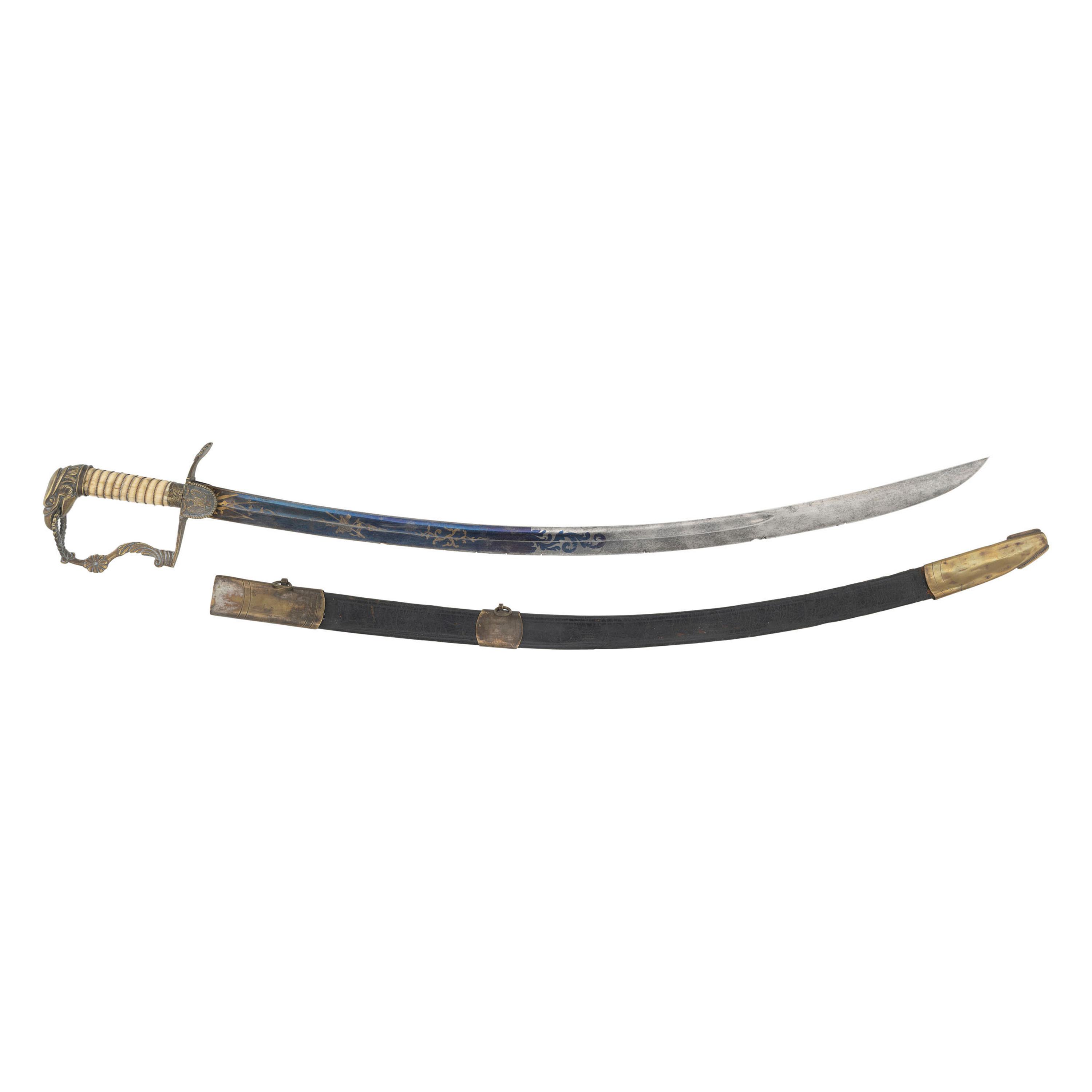 Eagle Hilt Rococo Guard Blued & Gilt Blade Infantry Officers Sword & Scabbard