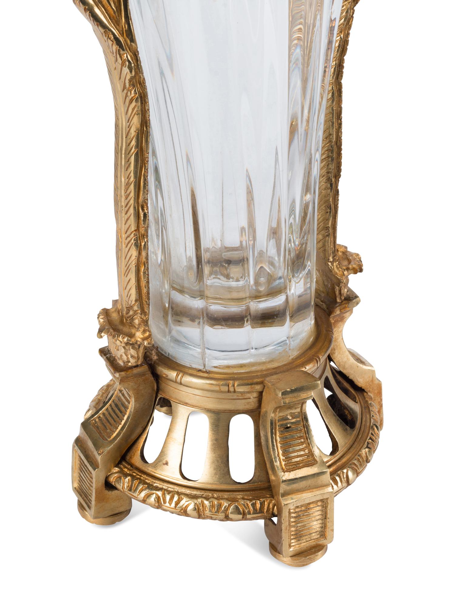 A Pair of Gilt Bronze Mounted Cut Glass Trumpet Vases
