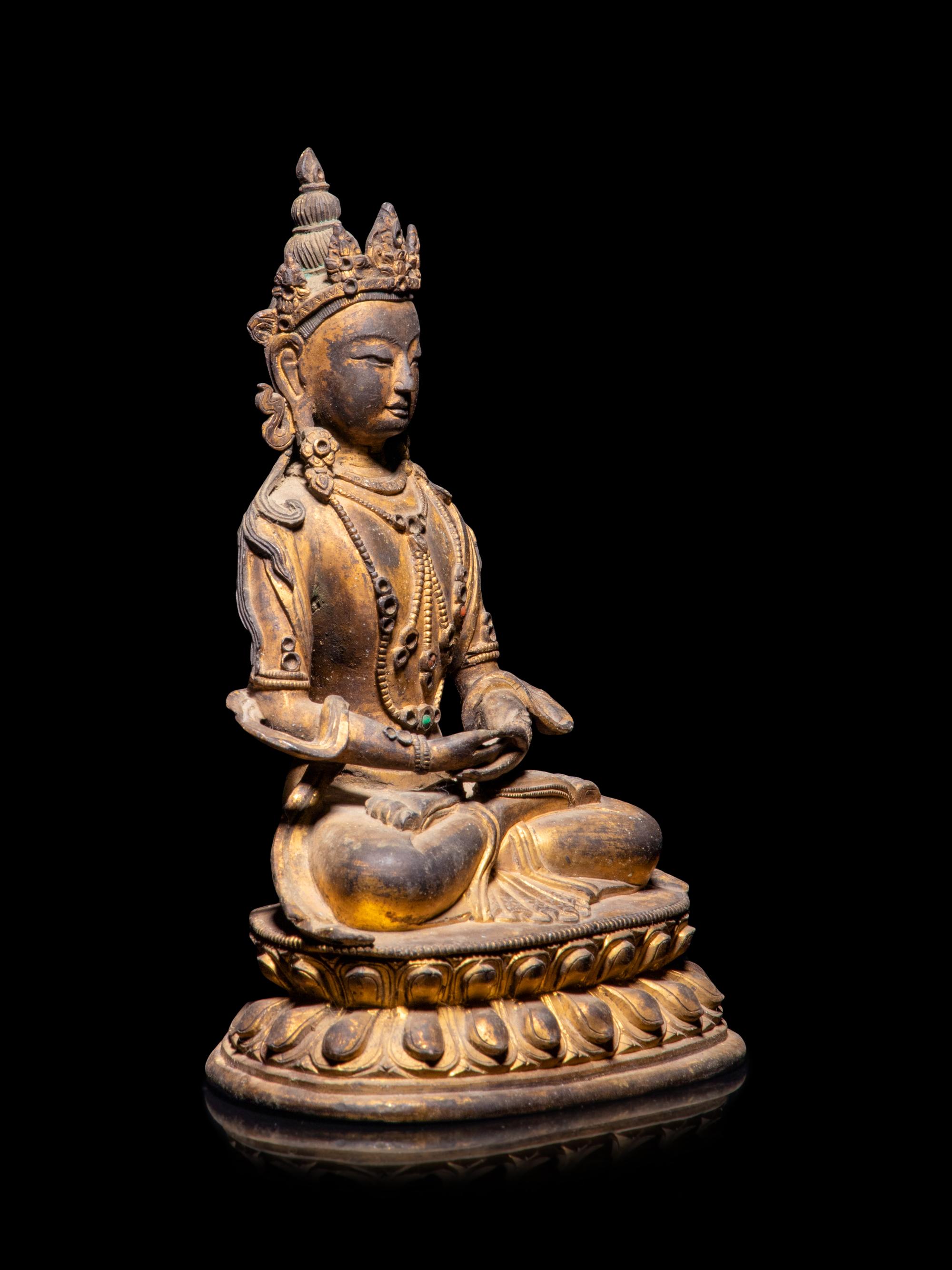 A Sino-Tibetan Gilt Bronze Figure of Amitayus
