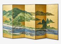 Mochizuki Gyokusen (Japanese, 1834-1913), A Five-Panel Landscape Screen