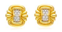 A Pair Of 18 Karat Yellow Gold, Platinum and Diamond Earclips, Chaavae, 20.90 dwts.
