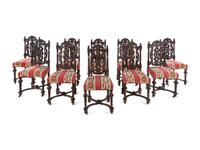 A Set of Ten William and Mary Style Oak Dining Chairs