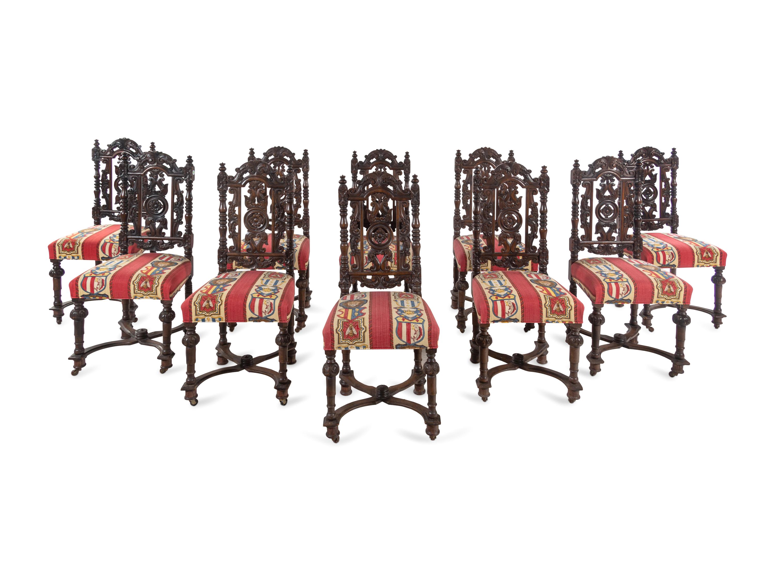 A Set of Ten William and Mary Style Oak Dining Chairs