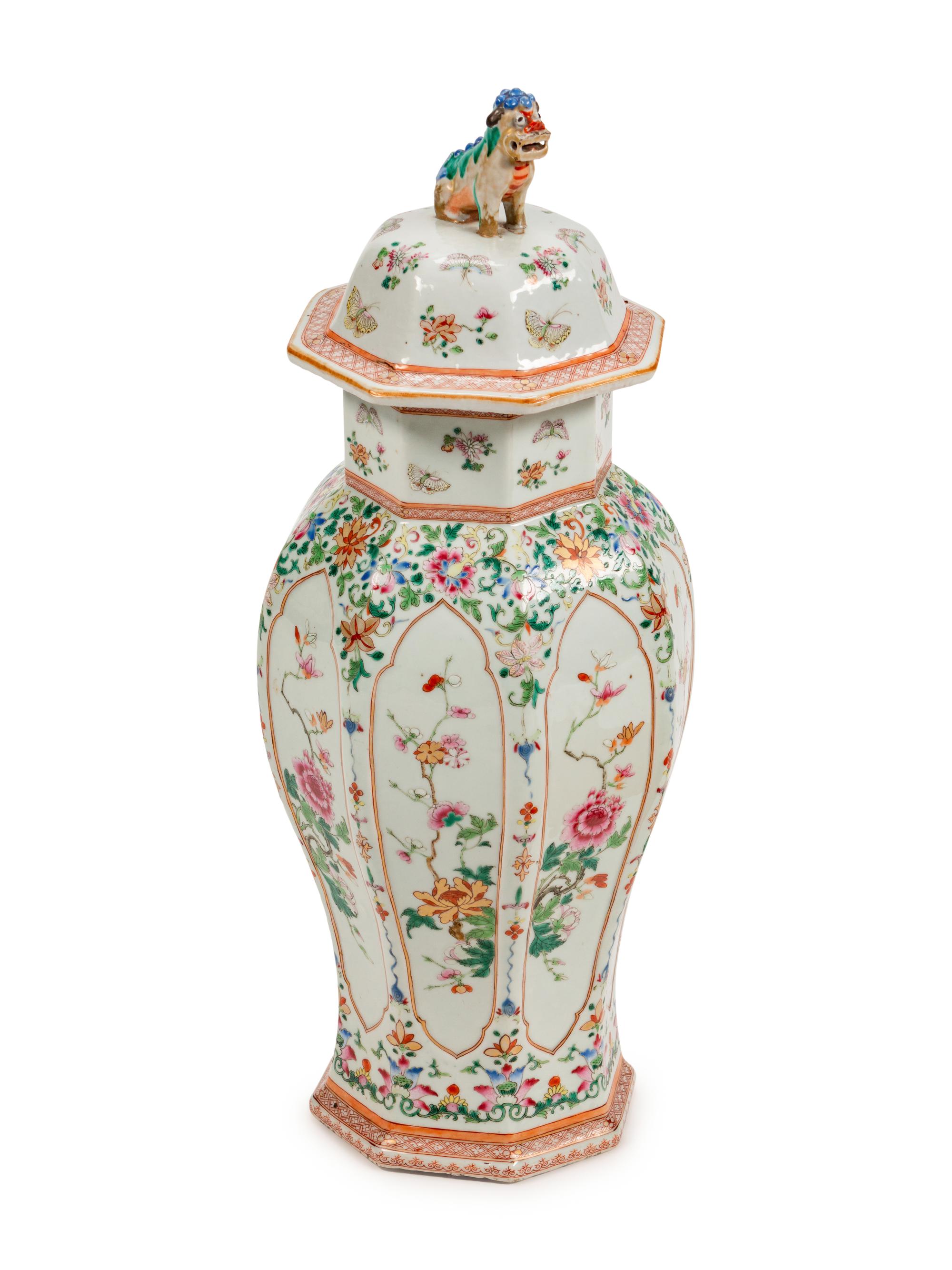 A Chinese Famille Rose Porcelain Octagonal Covered Vase — 19TH CENTURY