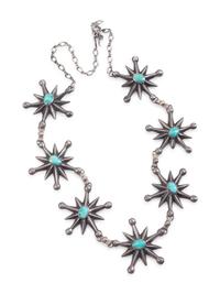 Navajo Sandcast Silver and Turquoise Star Necklace