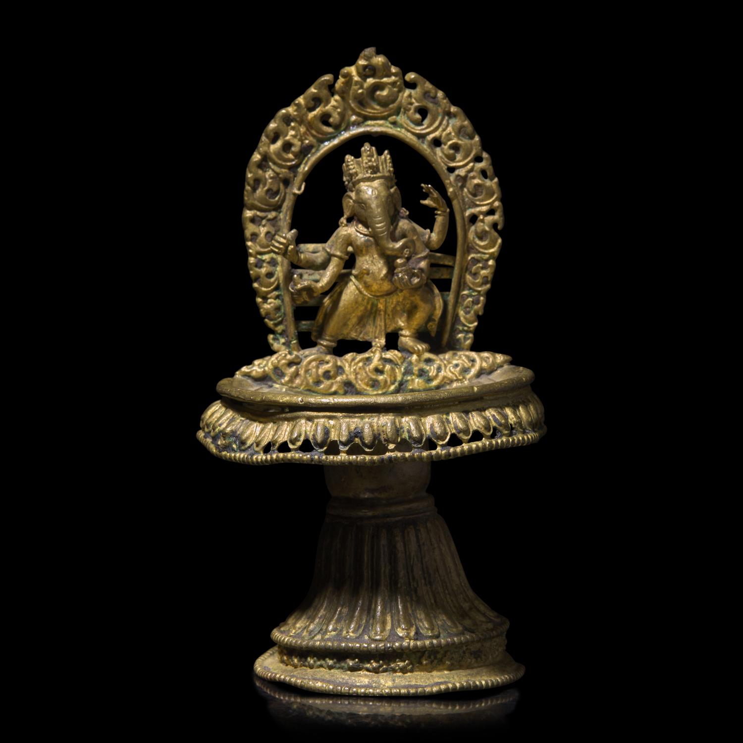 A Small Nepalese Copper Alloy Lamp with Ganesha, 19th Century or Later