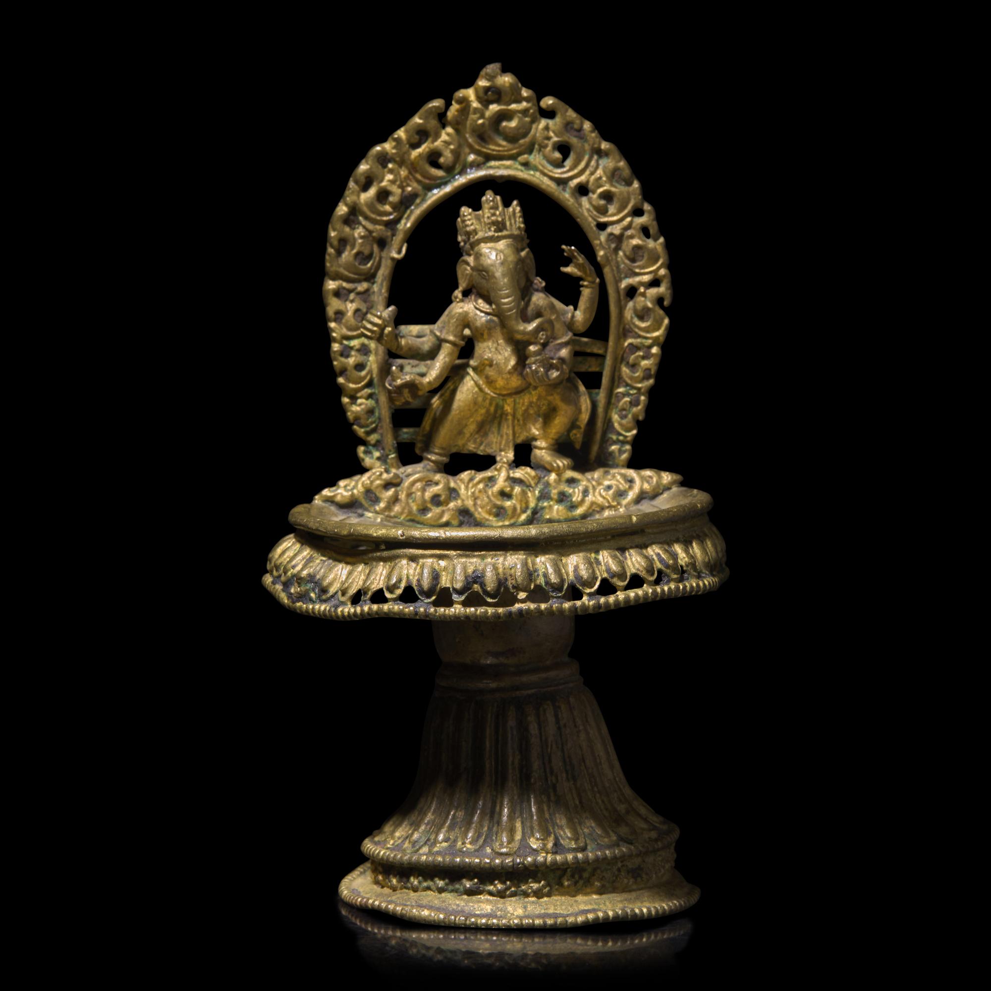 A Small Nepalese Copper Alloy Lamp with Ganesha, 19th Century or Later