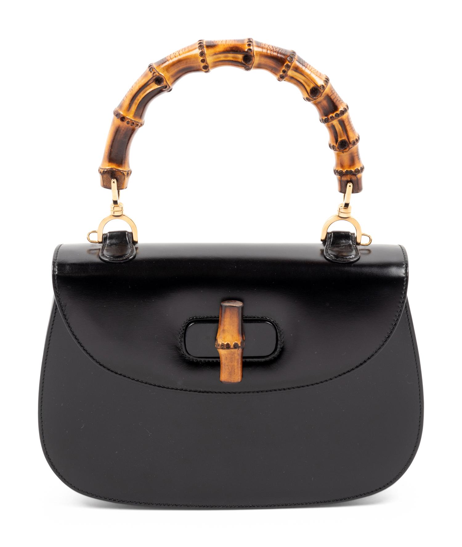 Gucci Black Leather Handbag with Bamboo Handle