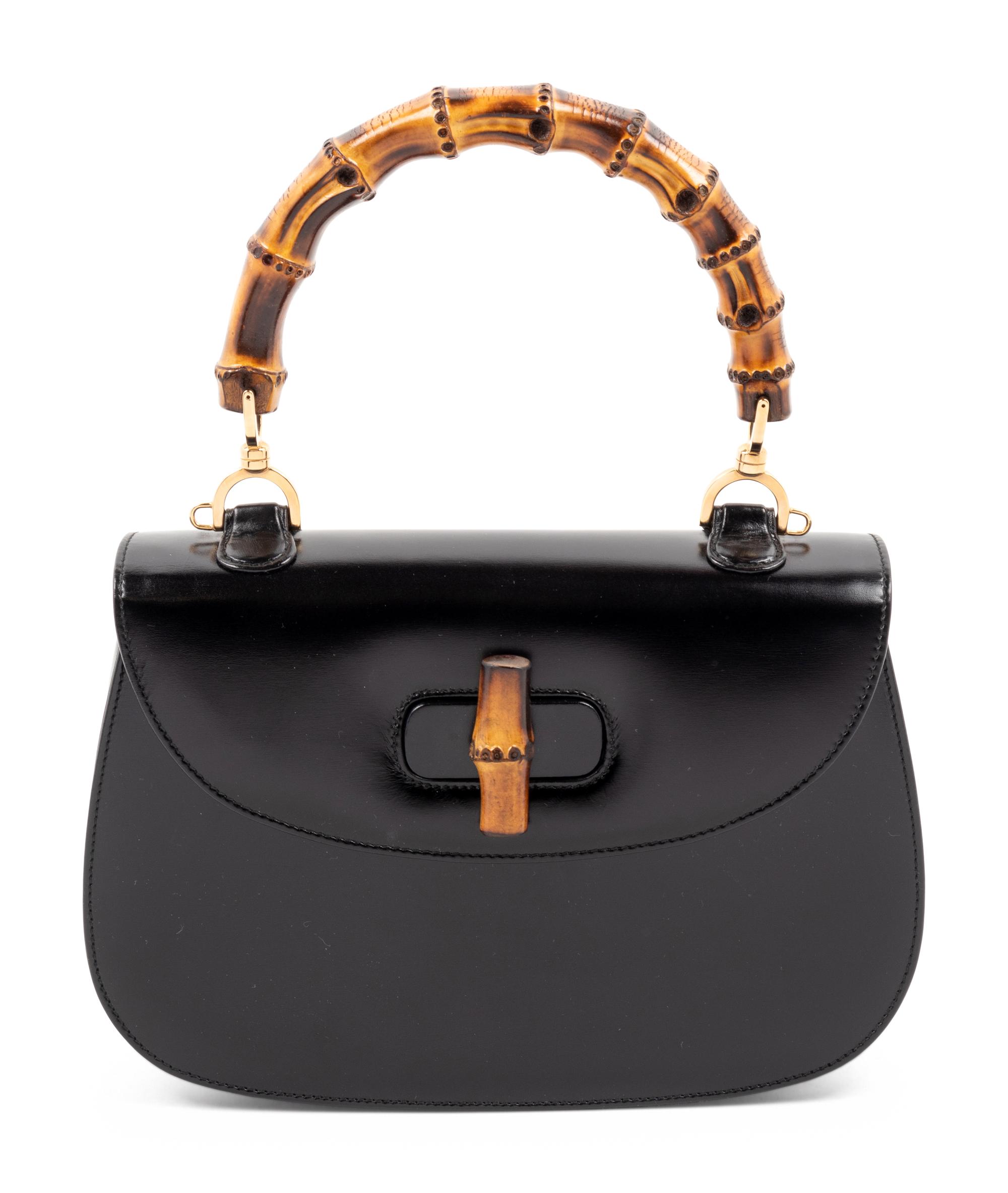 Gucci Black Leather Handbag with Bamboo Handle