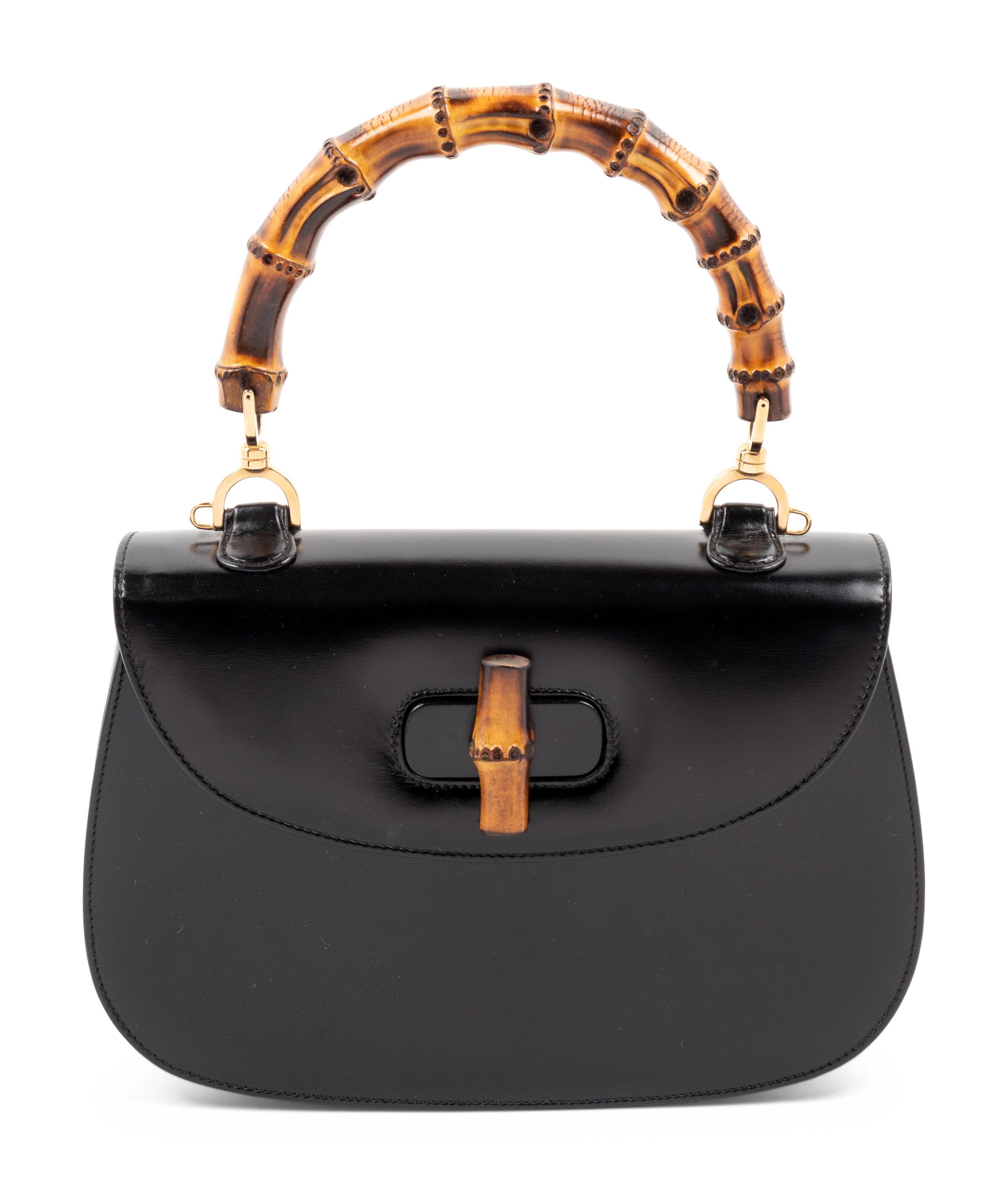 Gucci Black Leather Handbag with Bamboo Handle