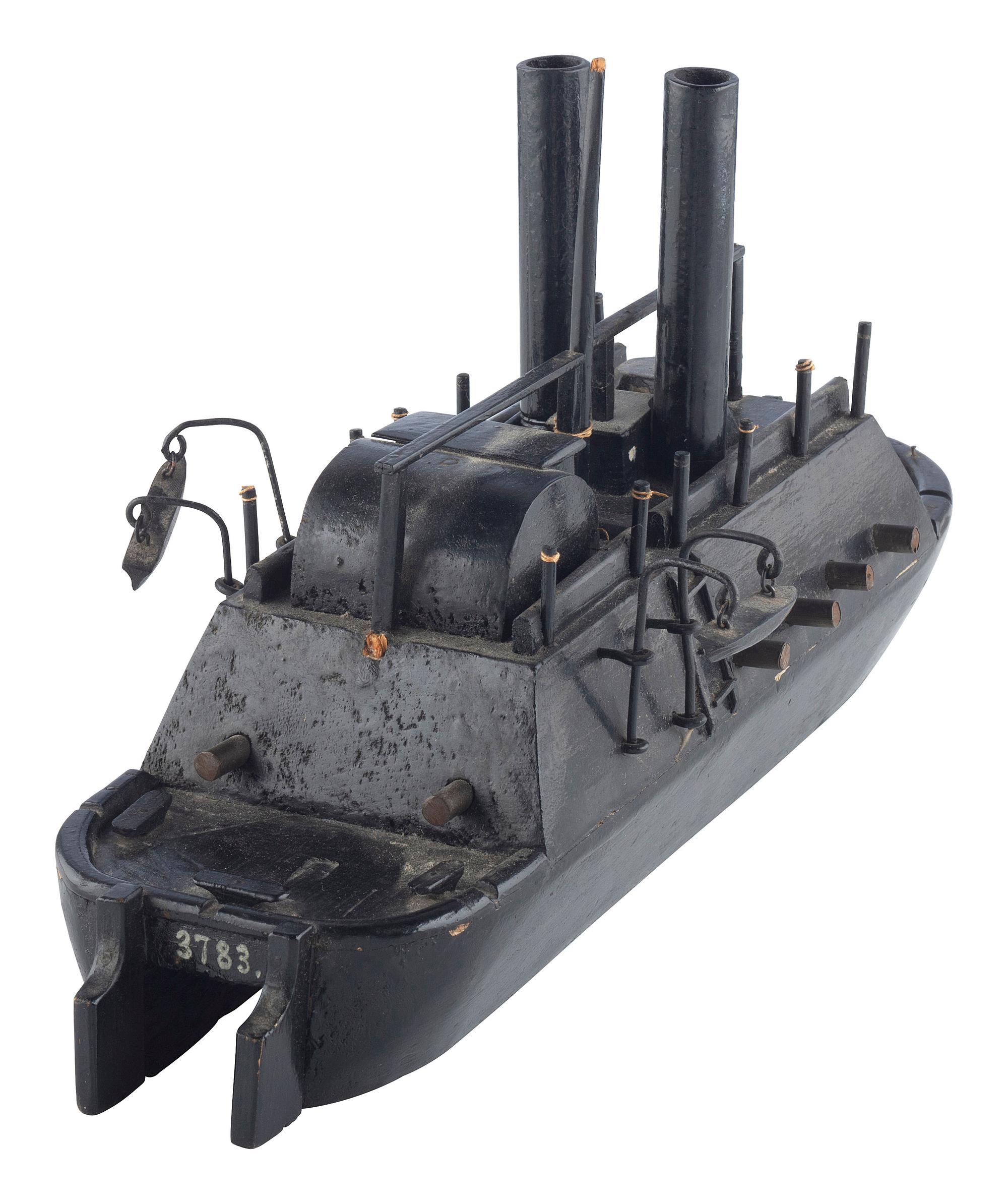 [CIVIL WAR]. A late 19th-century ebonized model of a Mississippi Squadron gunboat.