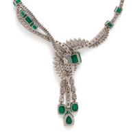 PLATINUM, EMERALD AND DIAMOND NECKLACE