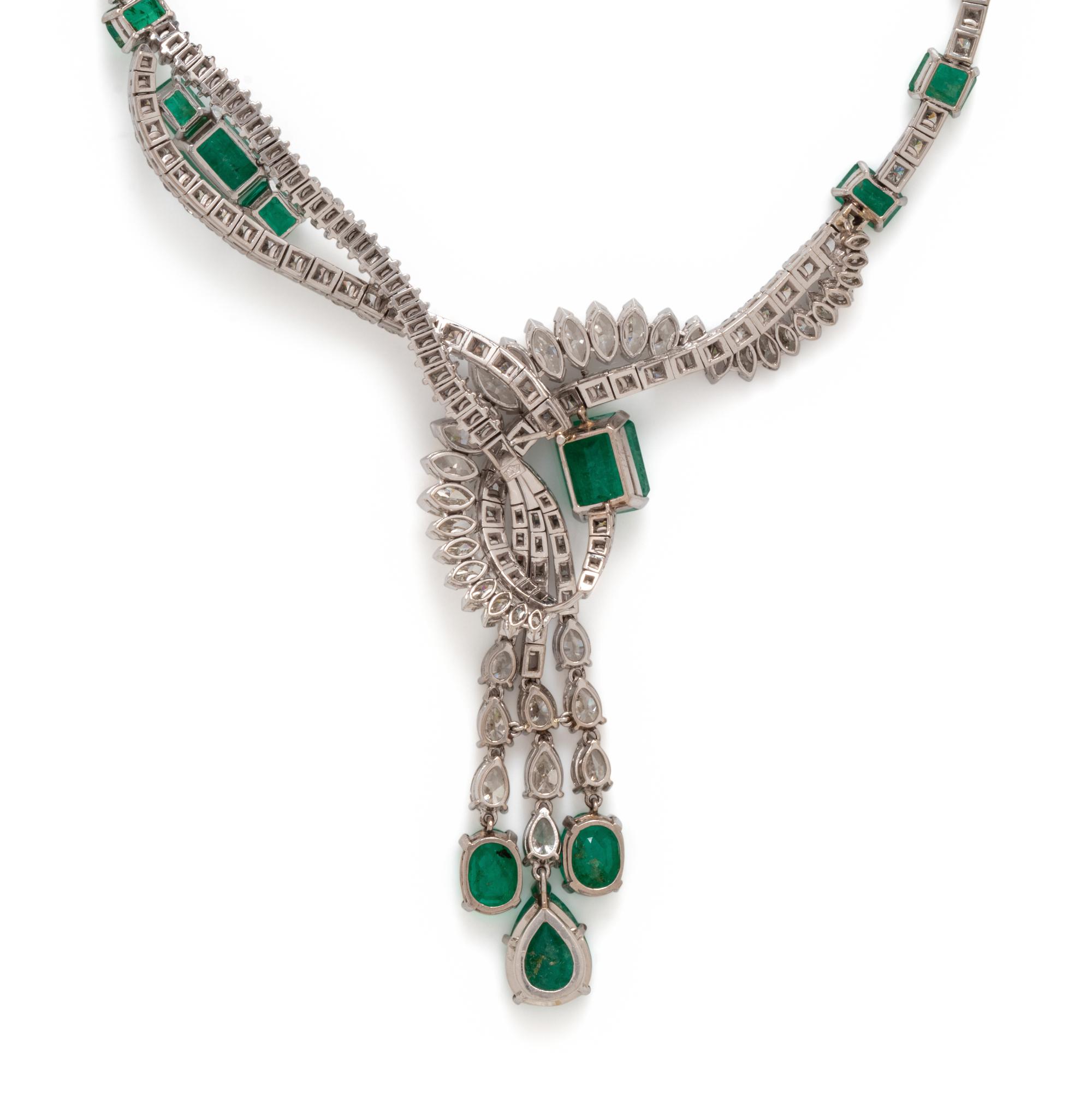 PLATINUM, EMERALD AND DIAMOND NECKLACE