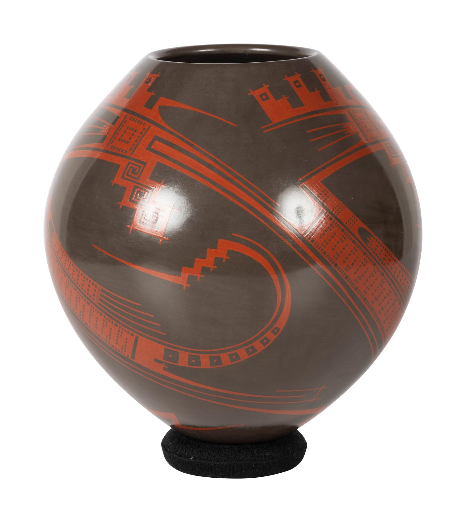 Ovoid Brown and Red Pottery Vase