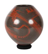 Ovoid Brown and Red Pottery Vase