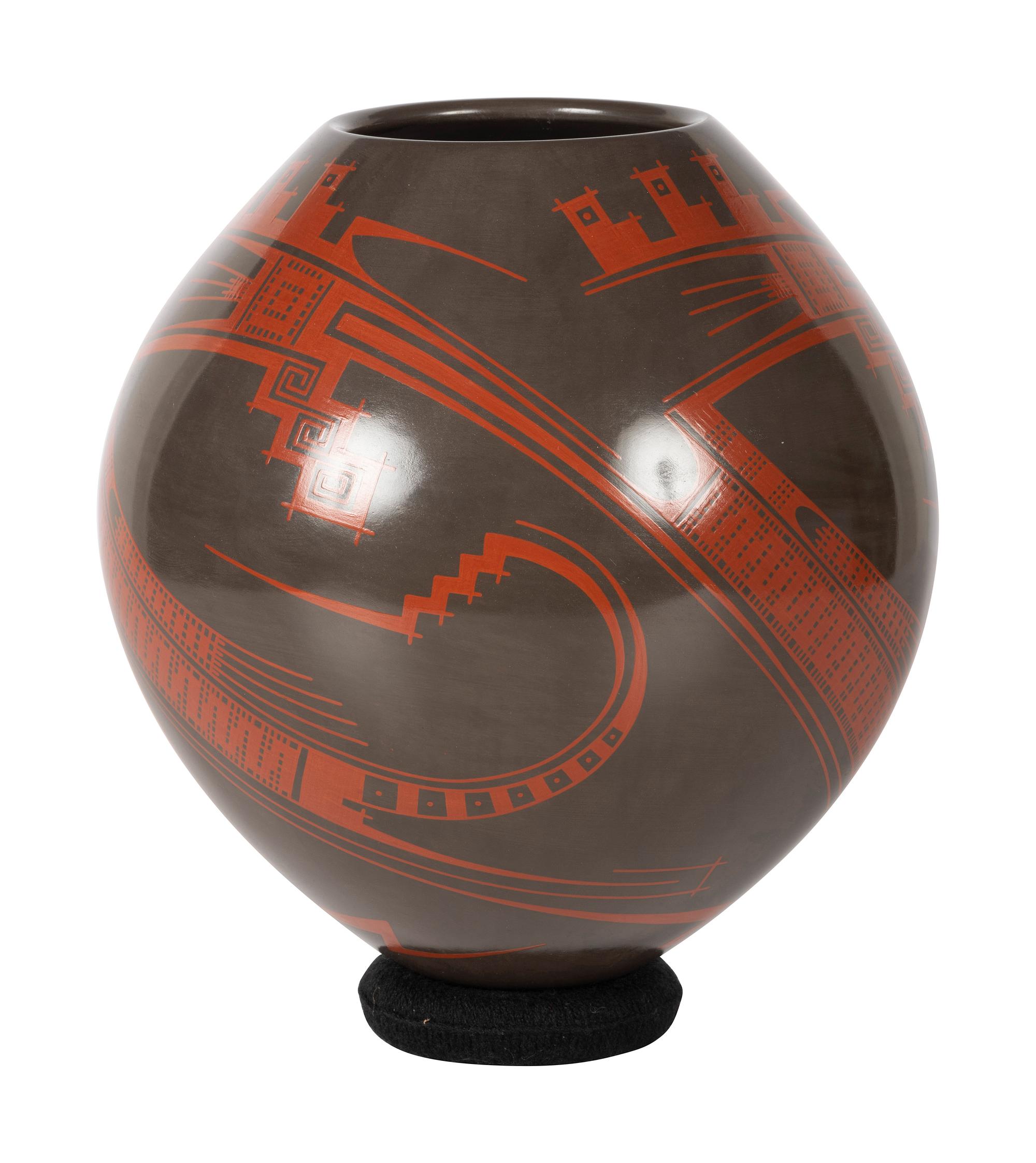 Ovoid Brown and Red Pottery Vase