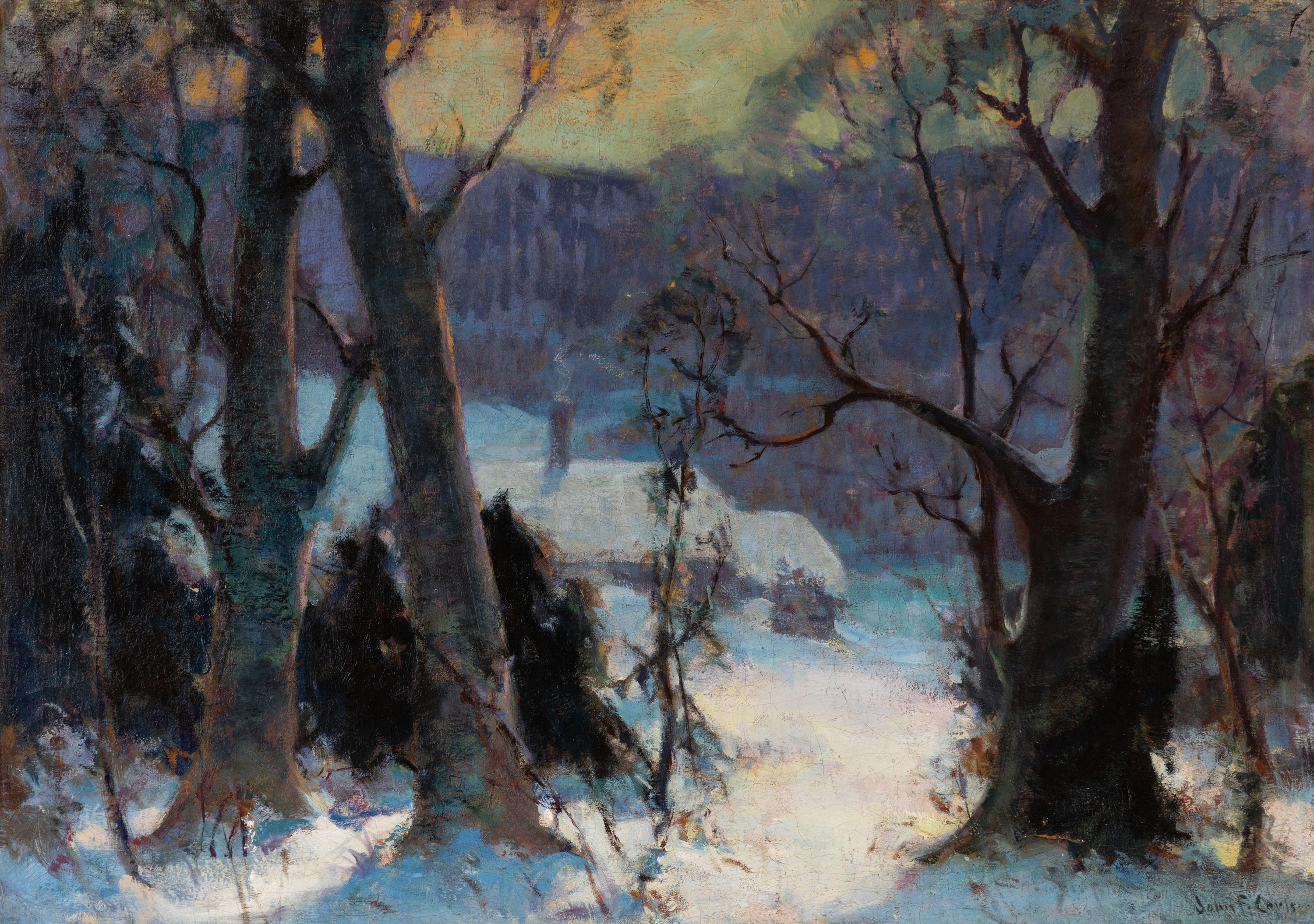 John Fabian Carlson (American/Swedish, 1874-1945) — Winter Landscape with Cottage