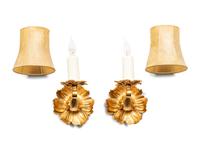 A Pair of Gilt Bronze Single-Light Sconces with Vinyl Shades