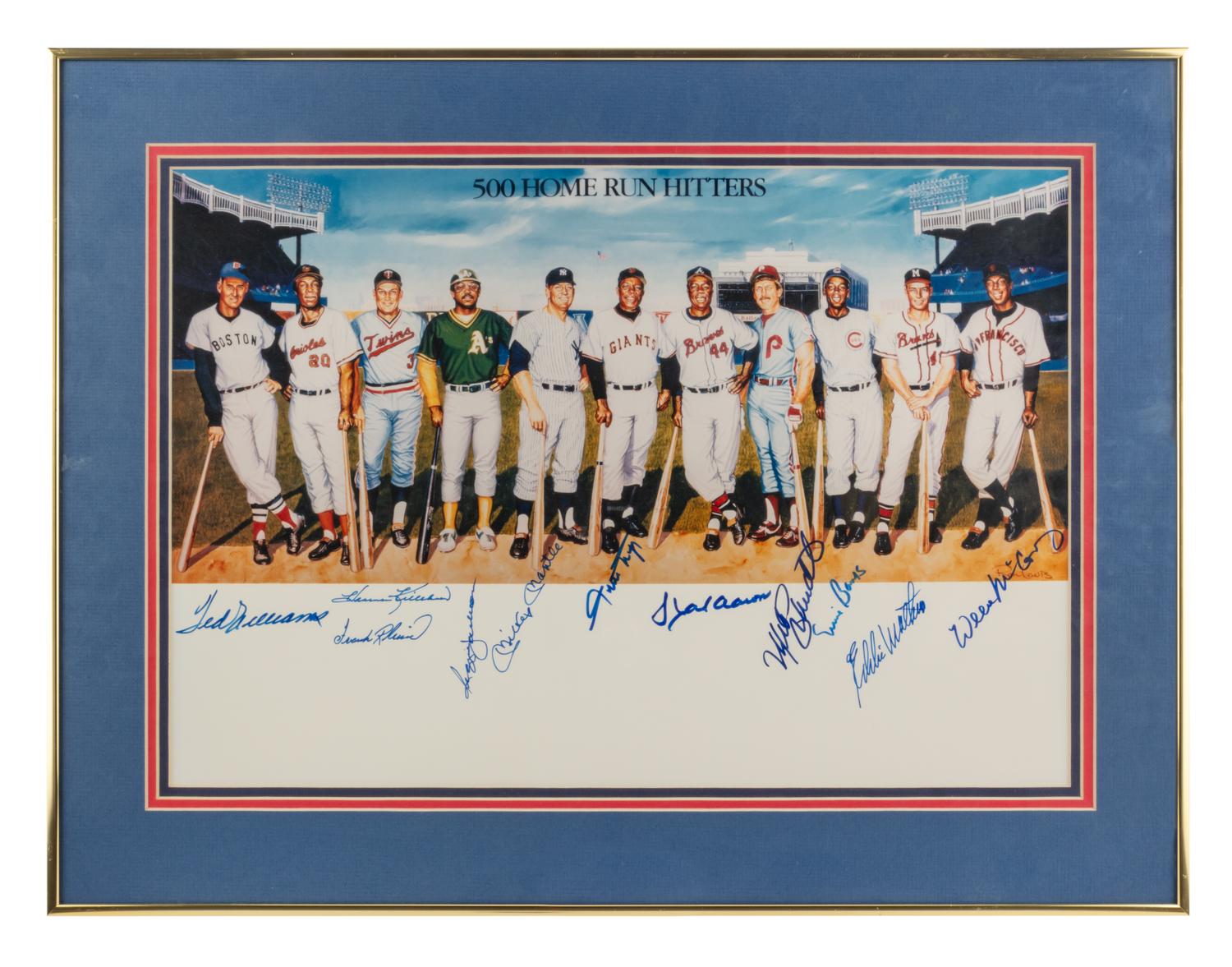 A 500 Home Run Club Signed Autograph 1980s Print with 11 Signatures (Beckett Authentication Services)