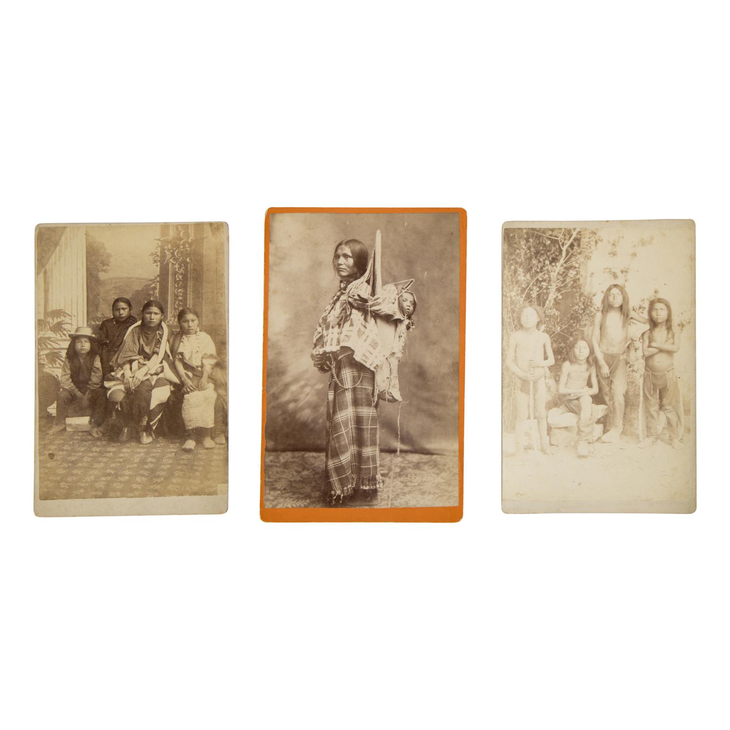 [Native Americana]. A group of 3 cabinet cards of Shoshone and Arapaho Indians by Houghton, Baker and Johnston.
